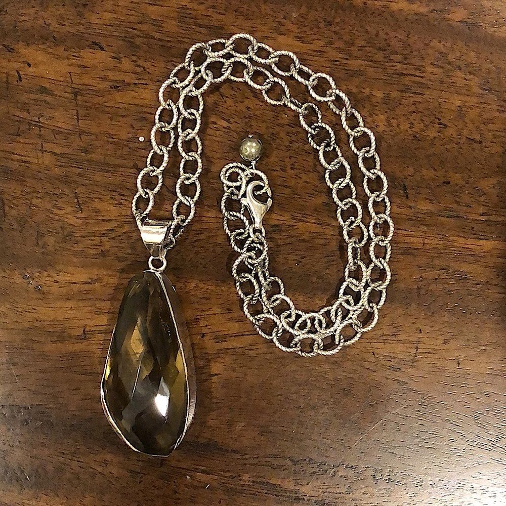 Smokey Quartz Diamond Cut Open Link Sterling Silver Chain